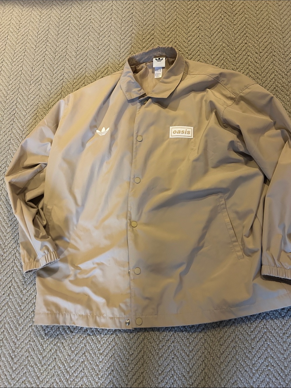 adidas Men's Beige Lightweight Coach Jacket with Oasis Patch
